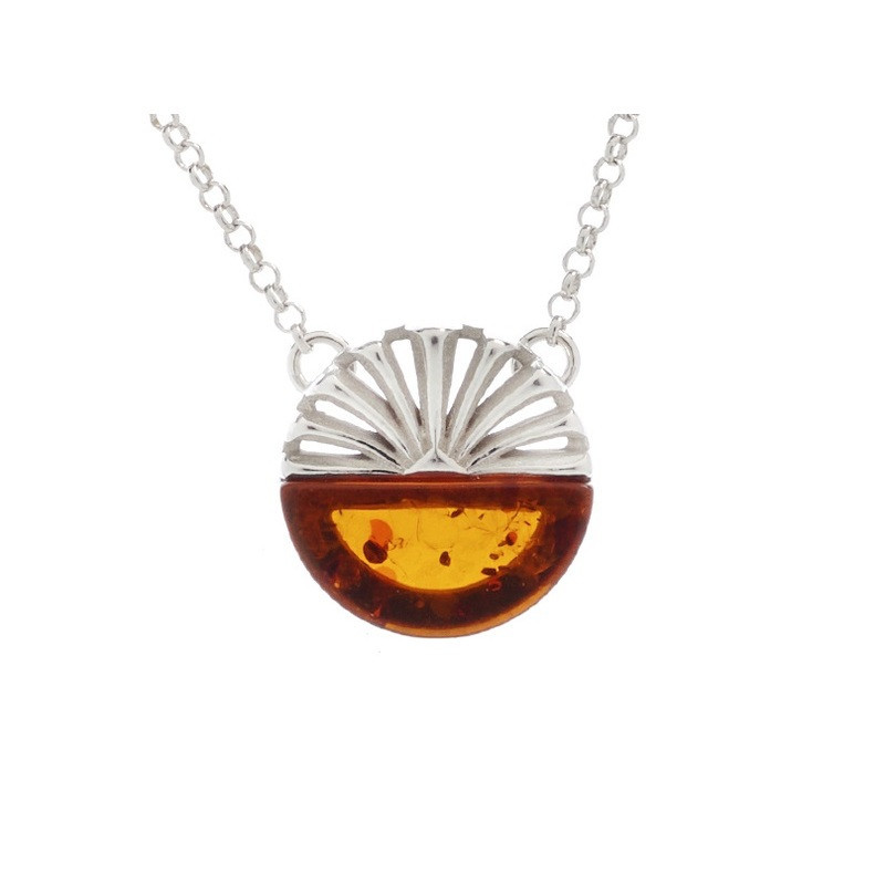 Natural cognac amber necklace, rhodium-plated 925 silver, adjustable length 45+5 cm