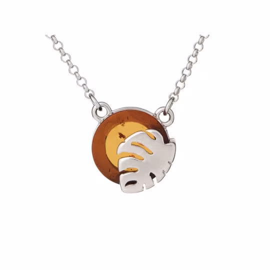 Collier en ambre cognac, argent 925 rhodié, longueur ajustable 42+3 cm