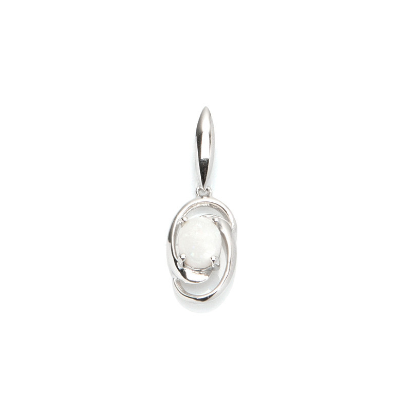 Pendentif en opale blanche naturelle, argent 925 rhodié, diamètre 1x1,5+1,2 cm