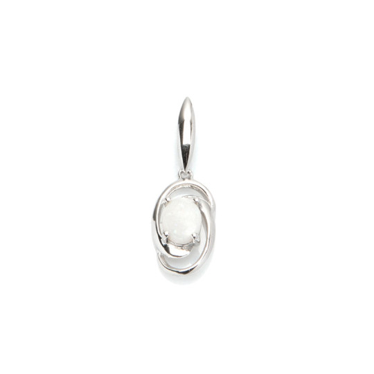Pendentif en opale blanche naturelle, argent 925 rhodié, diamètre 1x1,5+1,2 cm