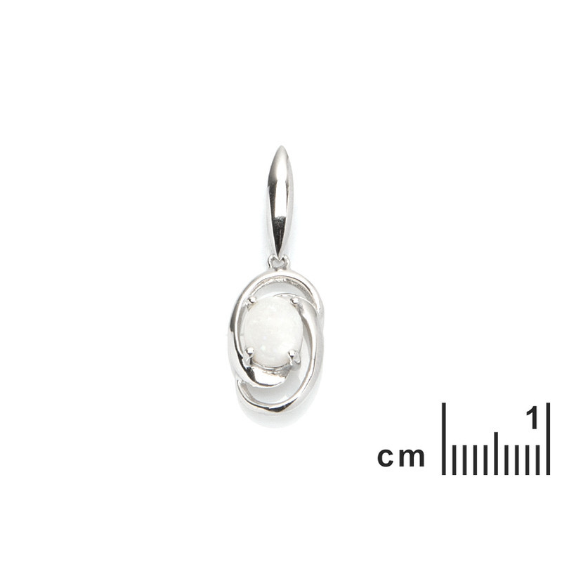 Pendentif en opale blanche naturelle, argent 925 rhodié, diamètre 1x1,5+1,2 cm