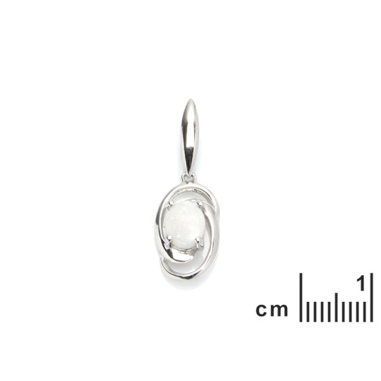 Pendentif en opale blanche naturelle, argent 925 rhodié, diamètre 1x1,5+1,2 cm