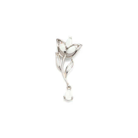 Colgante de flor de ópalo blanco, plata 925 rodiada, diámetro 1,3x3,3 cm