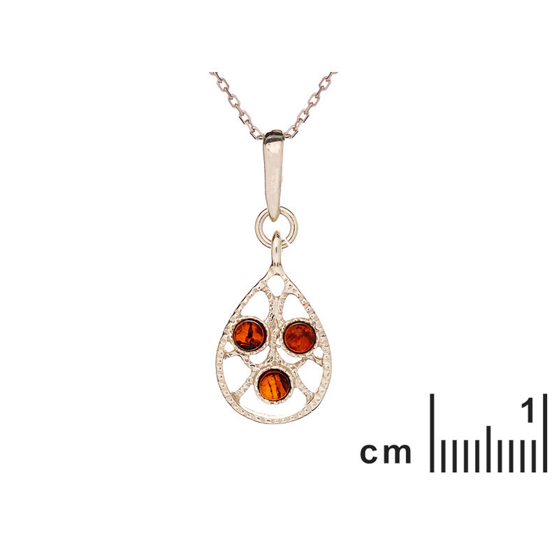 Colgante de ámbar coñac natural, plata 925, diámetro 1,1x1,5+0,8 cm