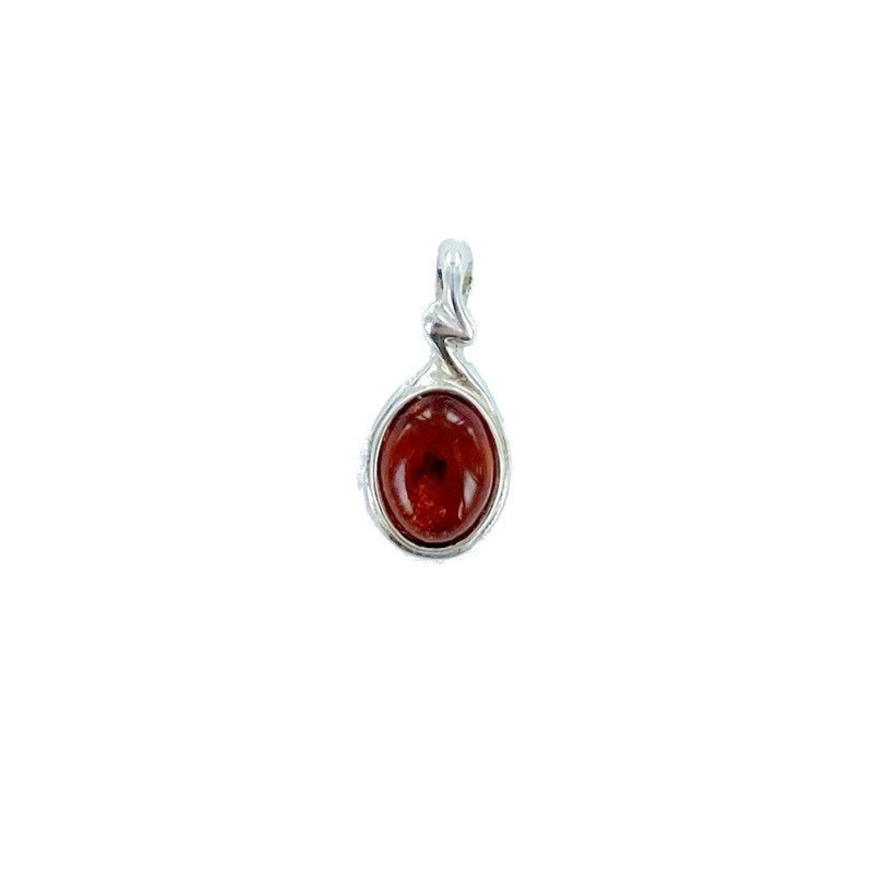 Ciondolo in ambra naturale color cognac, argento 925, diametro 0,8x1+0,5 cm