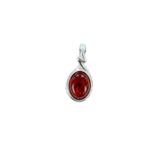 Ciondolo in ambra naturale color cognac, argento 925, diametro 0,8x1+0,5 cm