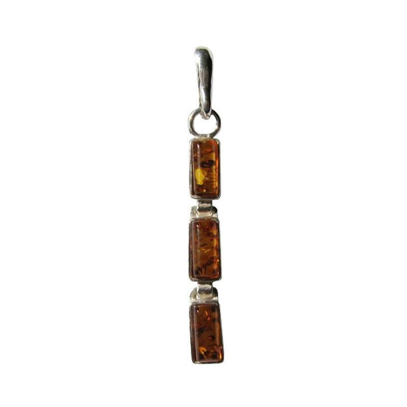 Ciondolo in ambra naturale color cognac, argento 925, diametro 0,5x2,8+1 cm