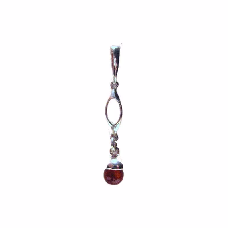 Ciondolo in ambra naturale color cognac, argento 925, diametro 0,6x0,8+2 cm