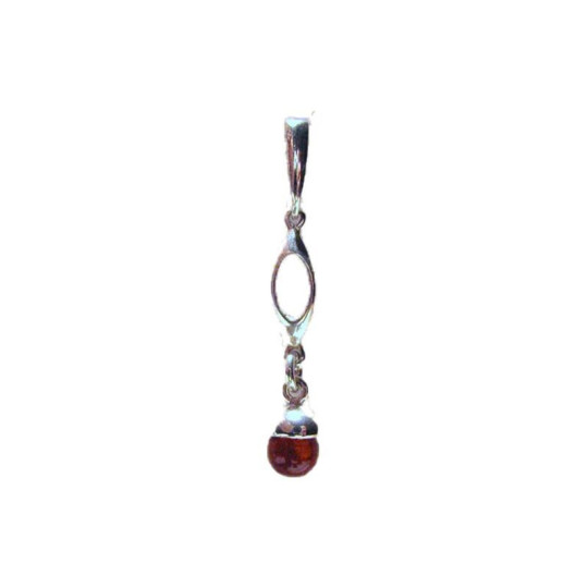 Ciondolo in ambra naturale color cognac, argento 925, diametro 0,6x0,8+2 cm