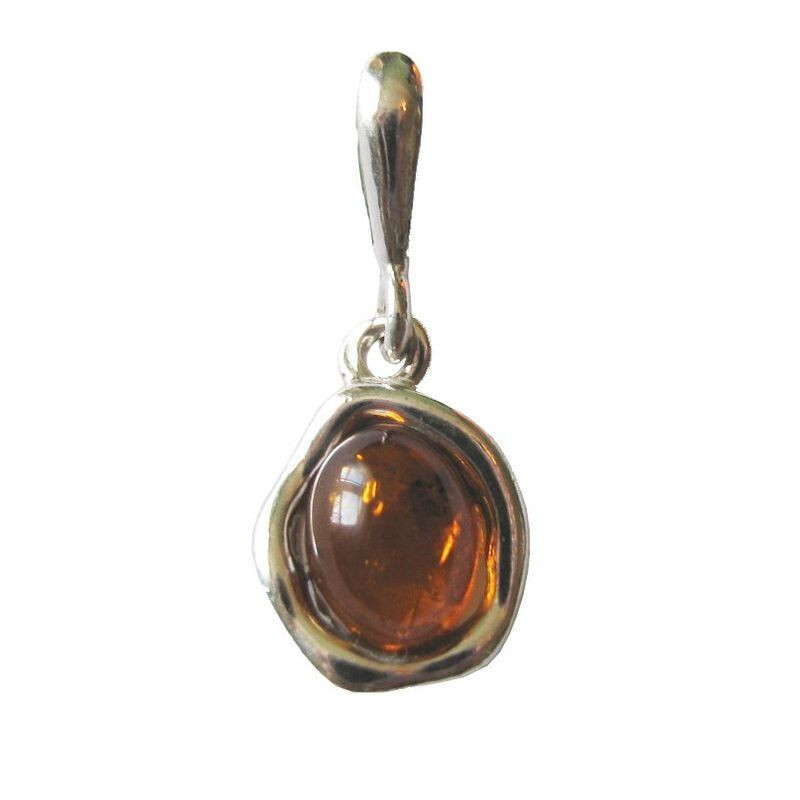 Pendentif en ambre cognac naturel, argent 925, diamètre 0,9x1+1,2 cm