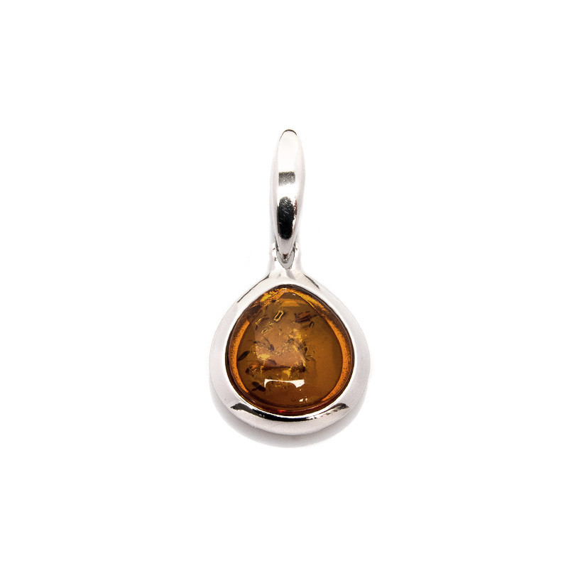 Natural cognac amber pendant, rhodium-plated 925 silver, diameter 1.5x1.9+4 cm