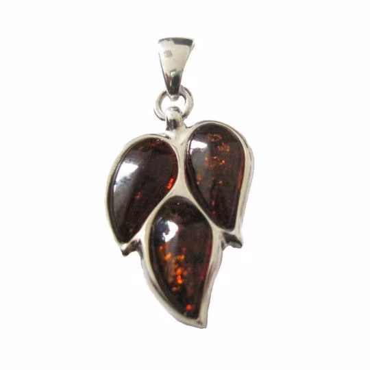 Natural cognac amber pendant, rhodium-plated 925 silver, diameter 1.5x2+0.7 cm