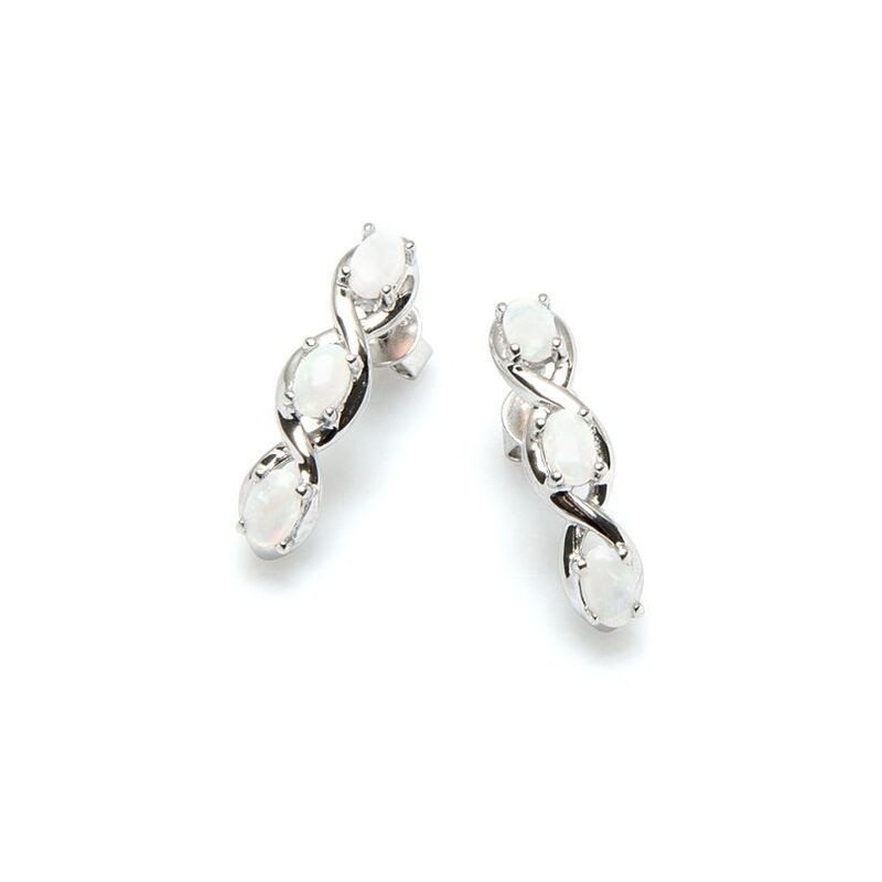 Ovale Ohrstecker mit australischem Weißopal, rhodiniertes 925er Silber