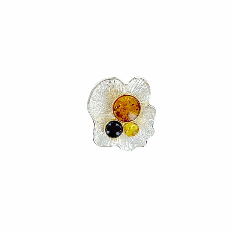 Pendentif en ambre multicolore naturel, argent 925 rhodié, diamètre 2x2,5 cm