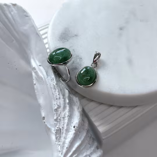 Colgante de aventurina verde, plata 925 rodiada, diámetro 1,3x1,5+0,8 cm