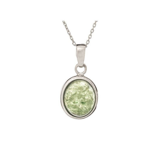 Green aventurine pendant, rhodium-plated 925 silver, diameter 1.3x1.5+0.8 cm