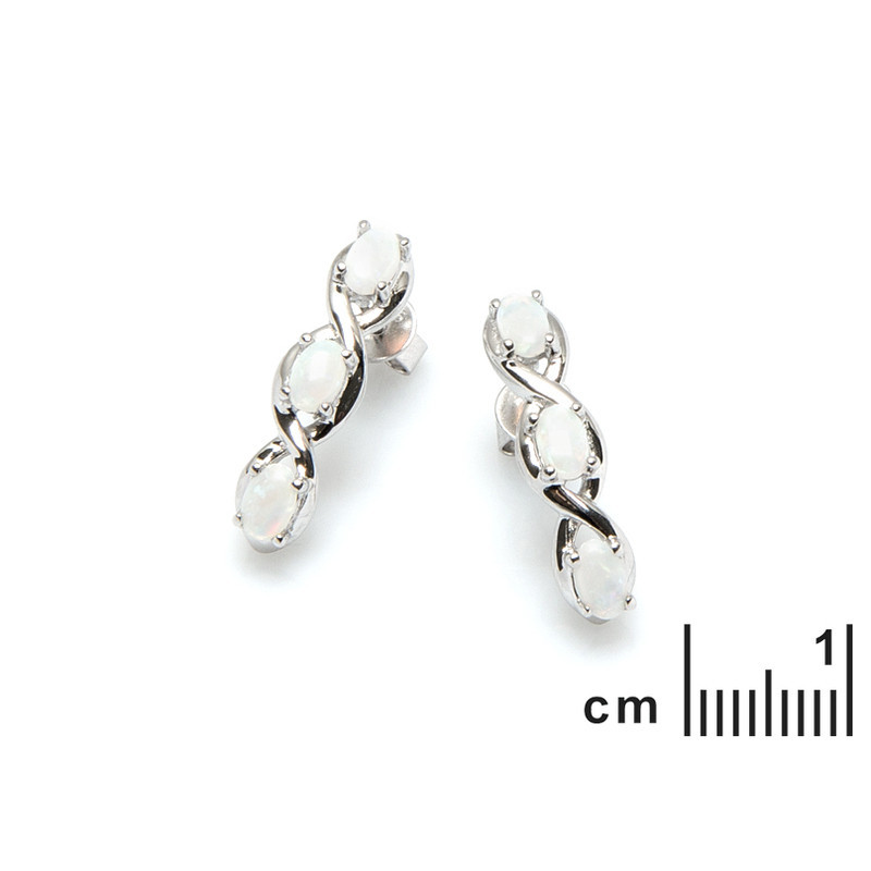 Clous d'oreilles en opale blanche d'Australie ovale, en argent 925 rhodié