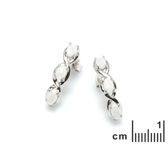 Clous d'oreilles en opale blanche d'Australie ovale, en argent 925 rhodié