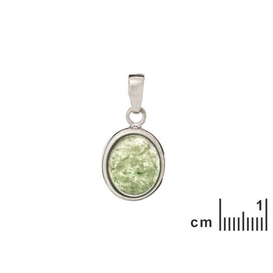 Green aventurine pendant, rhodium-plated 925 silver, diameter 1.3x1.5+0.8 cm