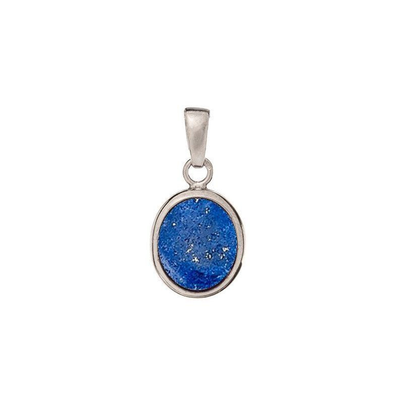 Pendentif en lapis lazuli bleu, argent 925 rhodié, diamètre 1,3x1,5+0,8 cm