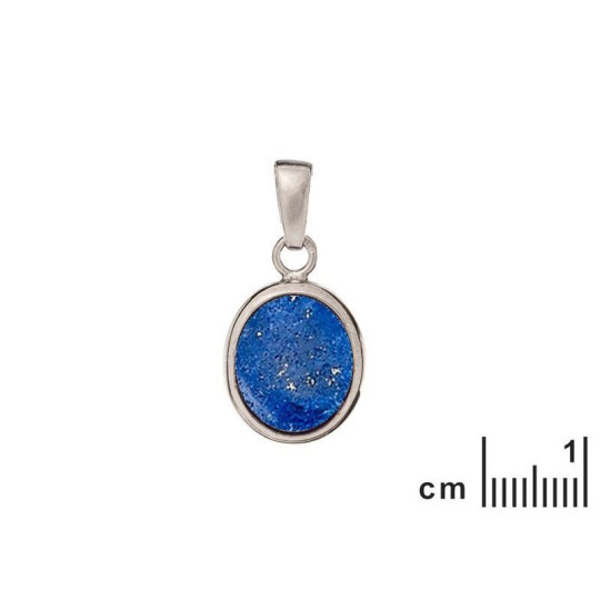 Pendentif en lapis lazuli bleu, argent 925 rhodié, diamètre 1,3x1,5+0,8 cm