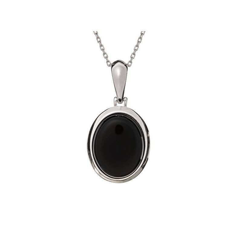 Ciondolo in agata nera naturale, argento 925 rodiato, diametro 1,5x1,7+1 cm