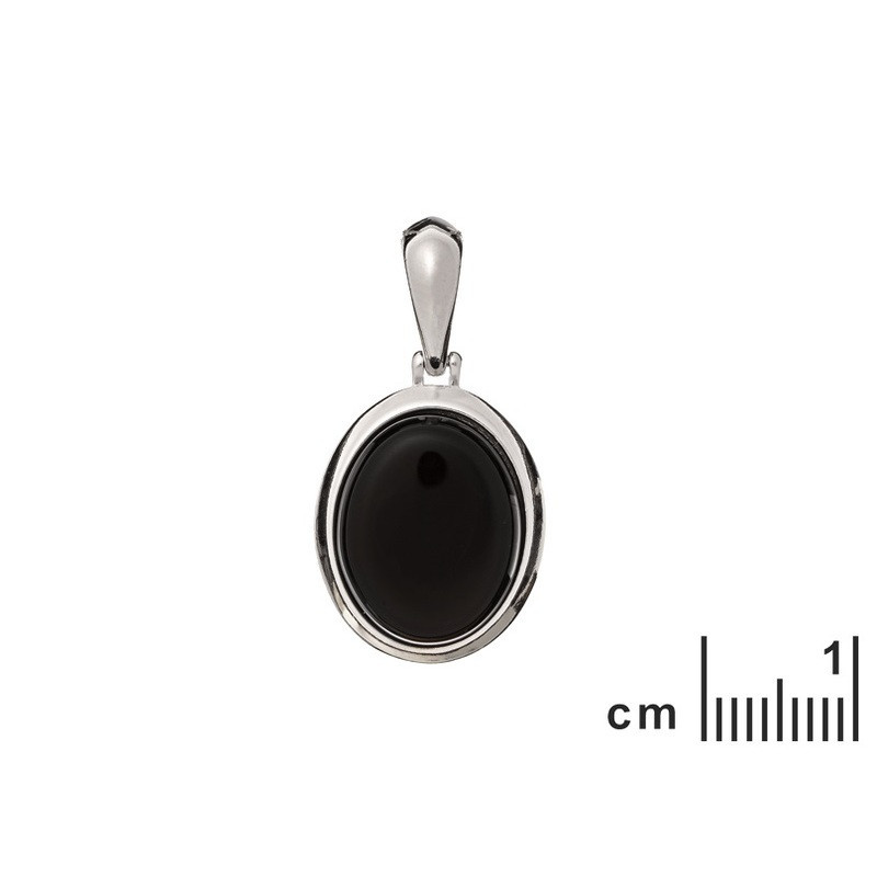 Ciondolo in agata nera naturale, argento 925 rodiato, diametro 1,5x1,7+1 cm