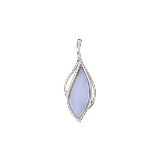 Pendentif en agate blue lace naturelle, argent 925 rhodié, diamètre 1,3x3,5 cm