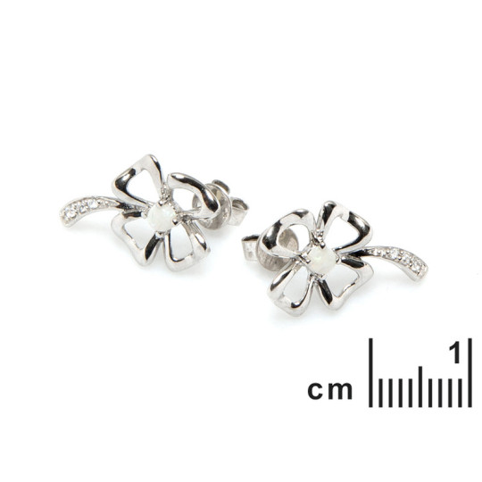 Clous d'oreilles fleurs en opale et oxyde de zirconium, en argent 925 rhodié