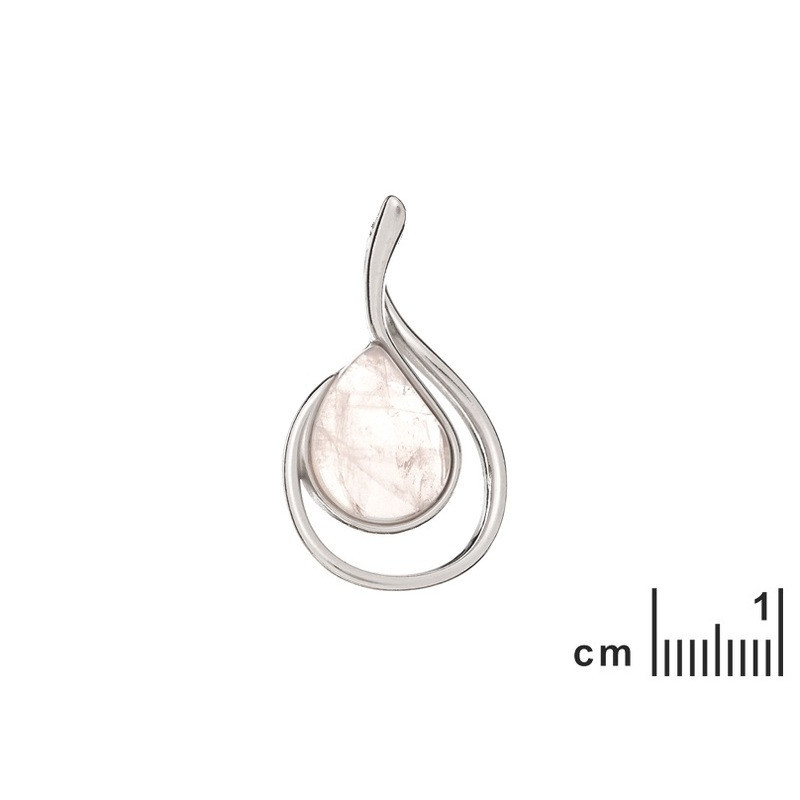 Natural rose quartz pendant, rhodium-plated 925 silver, diameter 1.7x3 cm