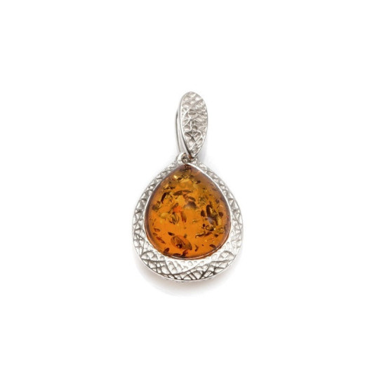 Colgante de ámbar coñac natural, plata 925 rodiada, diámetro 1,5x2+1 cm