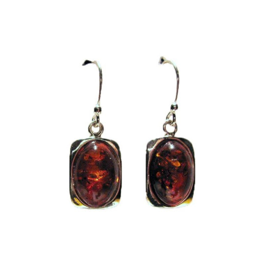 Boucles d'oreilles pendantes en ambre cognac ovale, en argent 925