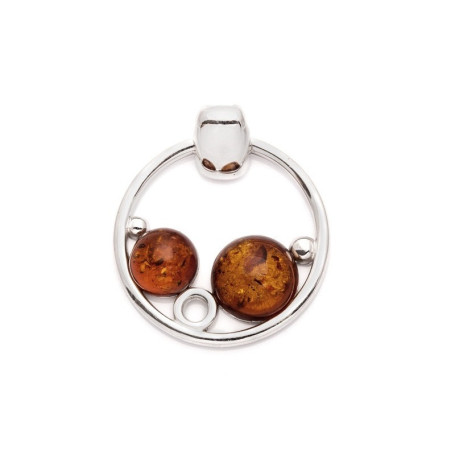 Natural cognac amber pendant, rhodium-plated 925 silver, diameter 2.5x3 cm