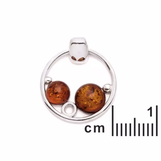 Colgante de ámbar coñac natural, plata 925 rodiada, diámetro 2,5x3 cm
