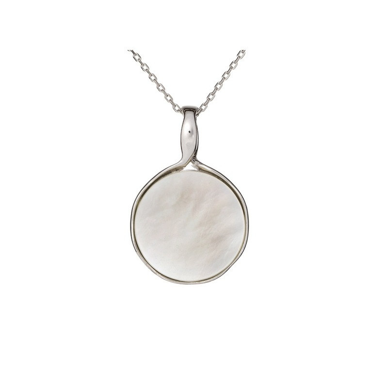 Natural white mother-of-pearl pendant, rhodium-plated 925 silver, diameter 2.8 cm