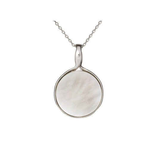 Natural white mother-of-pearl pendant, rhodium-plated 925 silver, diameter 2.8 cm