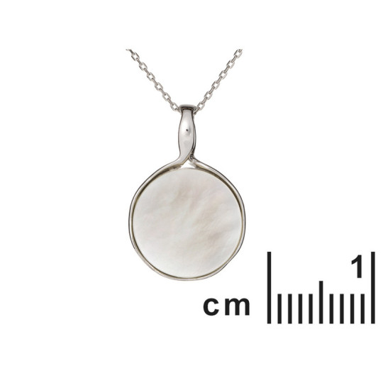 Natural white mother-of-pearl pendant, rhodium-plated 925 silver, diameter 2.8 cm