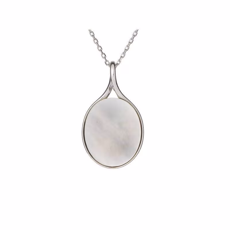 Pendentif en nacre blanche naturelle, argent 925 rhodié, diamètre 1,5x2,6 cm