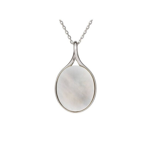 Pendentif en nacre blanche naturelle, argent 925 rhodié, diamètre 1,5x2,6 cm