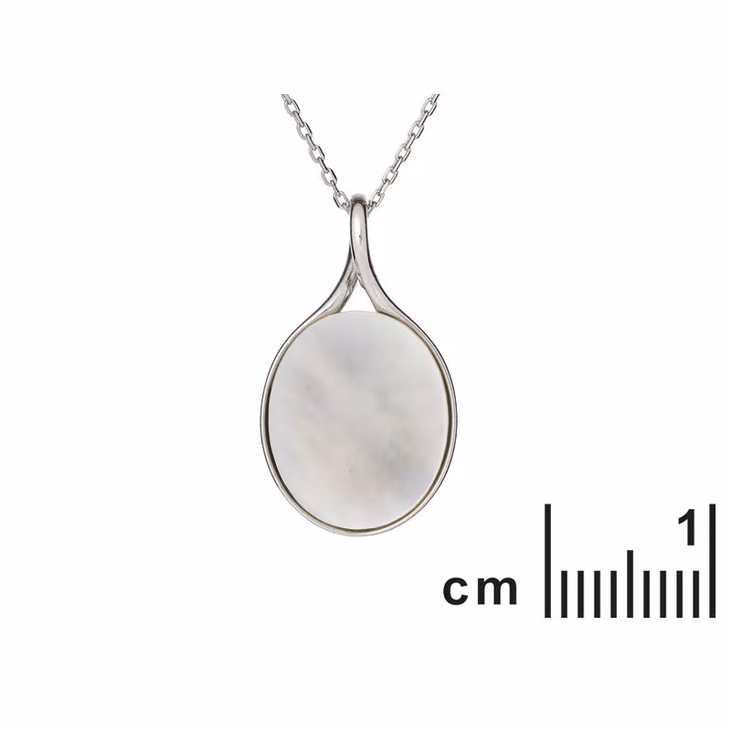 Pendentif en nacre blanche naturelle, argent 925 rhodié, diamètre 1,5x2,6 cm