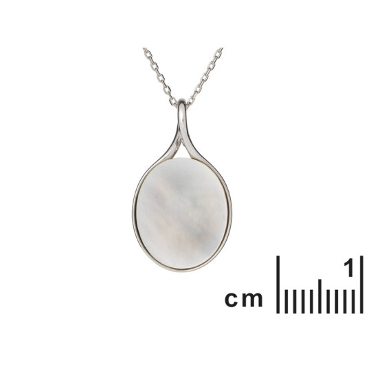 Pendentif en nacre blanche naturelle, argent 925 rhodié, diamètre 1,5x2,6 cm