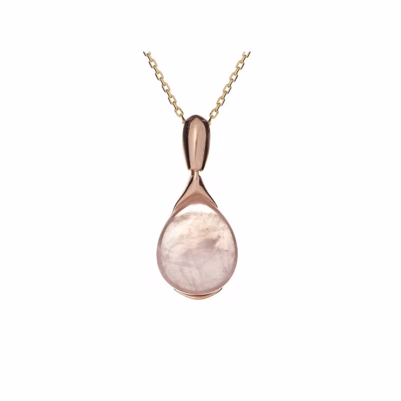 Pendentif en quartz rose naturel, argent 925 doré, diamètre 1,1x1,7+0,8 cm