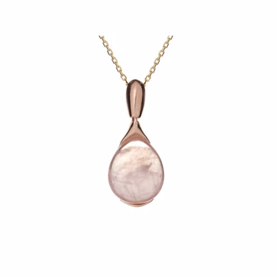 Pendentif en quartz rose naturel, argent 925 doré, diamètre 1,1x1,7+0,8 cm