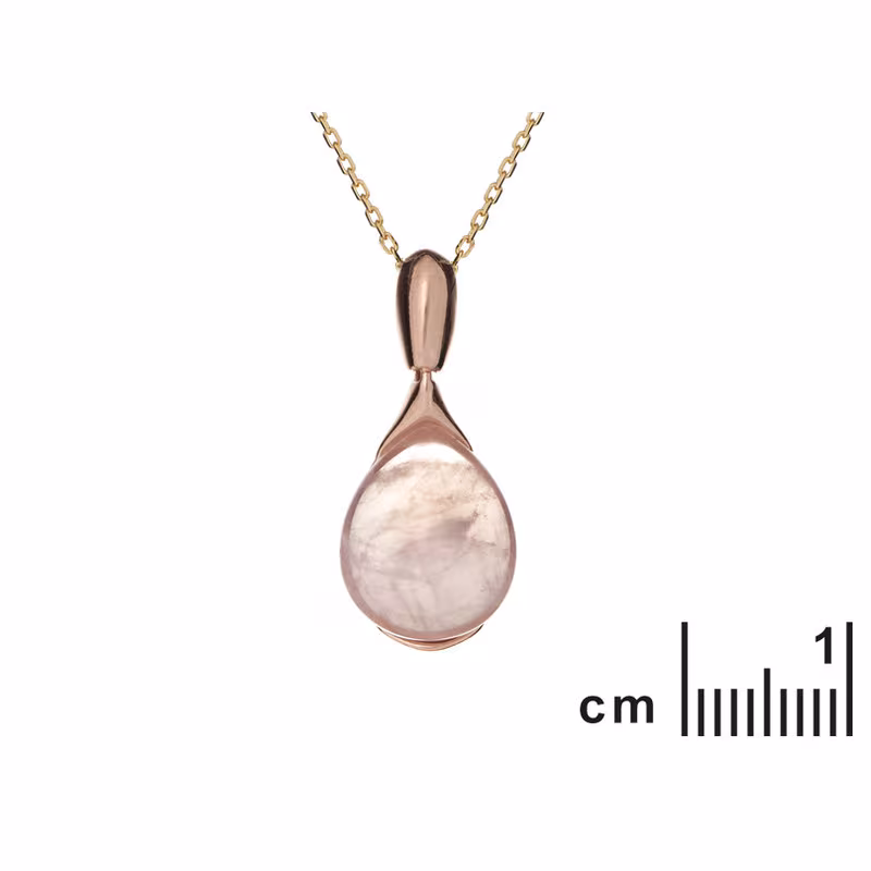 Pendentif en quartz rose naturel, argent 925 doré, diamètre 1,1x1,7+0,8 cm