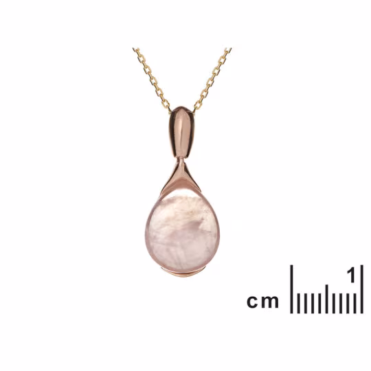 Pendentif en quartz rose naturel, argent 925 doré, diamètre 1,1x1,7+0,8 cm