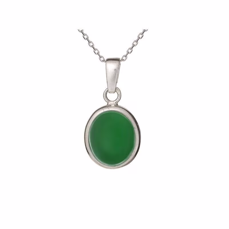 Natural green agate pendant, rhodium-plated 925 silver, diameter 1.3x1.5+0.8 cm