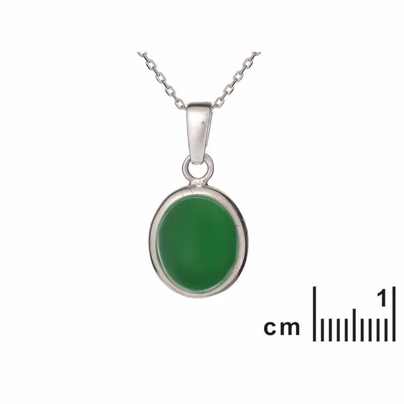 Natural green agate pendant, rhodium-plated 925 silver, diameter 1.3x1.5+0.8 cm