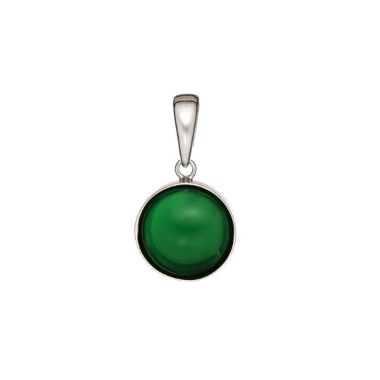 Ciondolo rotondo in agata verde naturale, argento 925 rodiato, diametro 1,2+1 cm