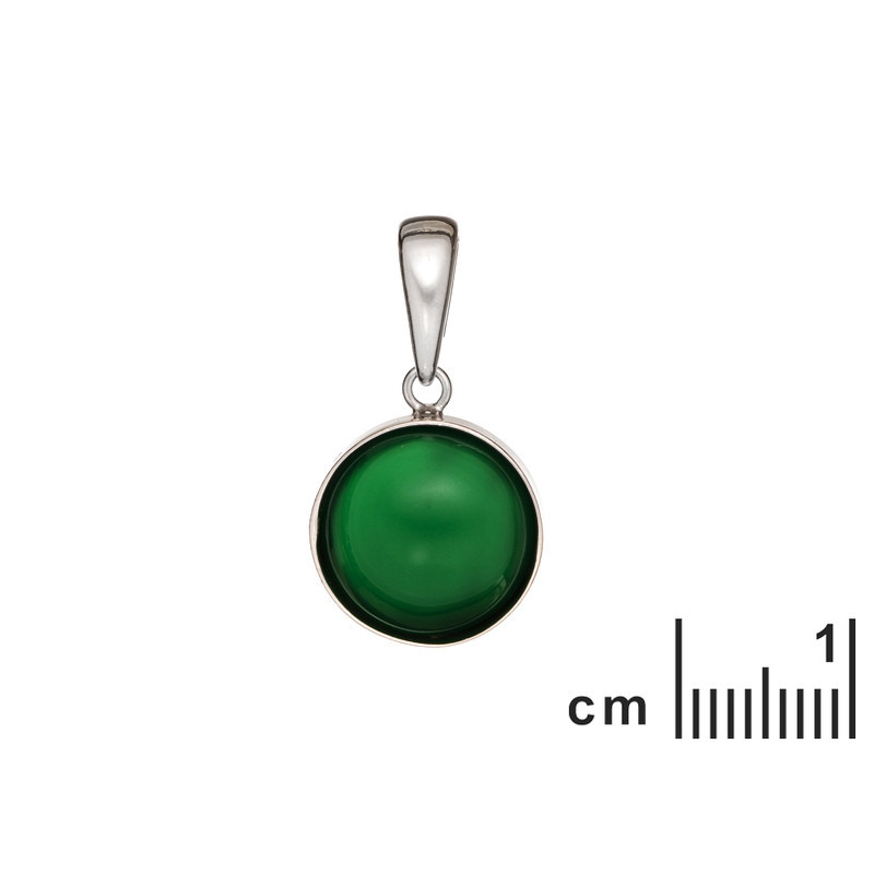 Ciondolo rotondo in agata verde naturale, argento 925 rodiato, diametro 1,2+1 cm