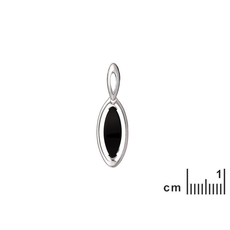 Ciondolo in agata nera naturale, argento 925 rodiato, diametro 1x4 cm